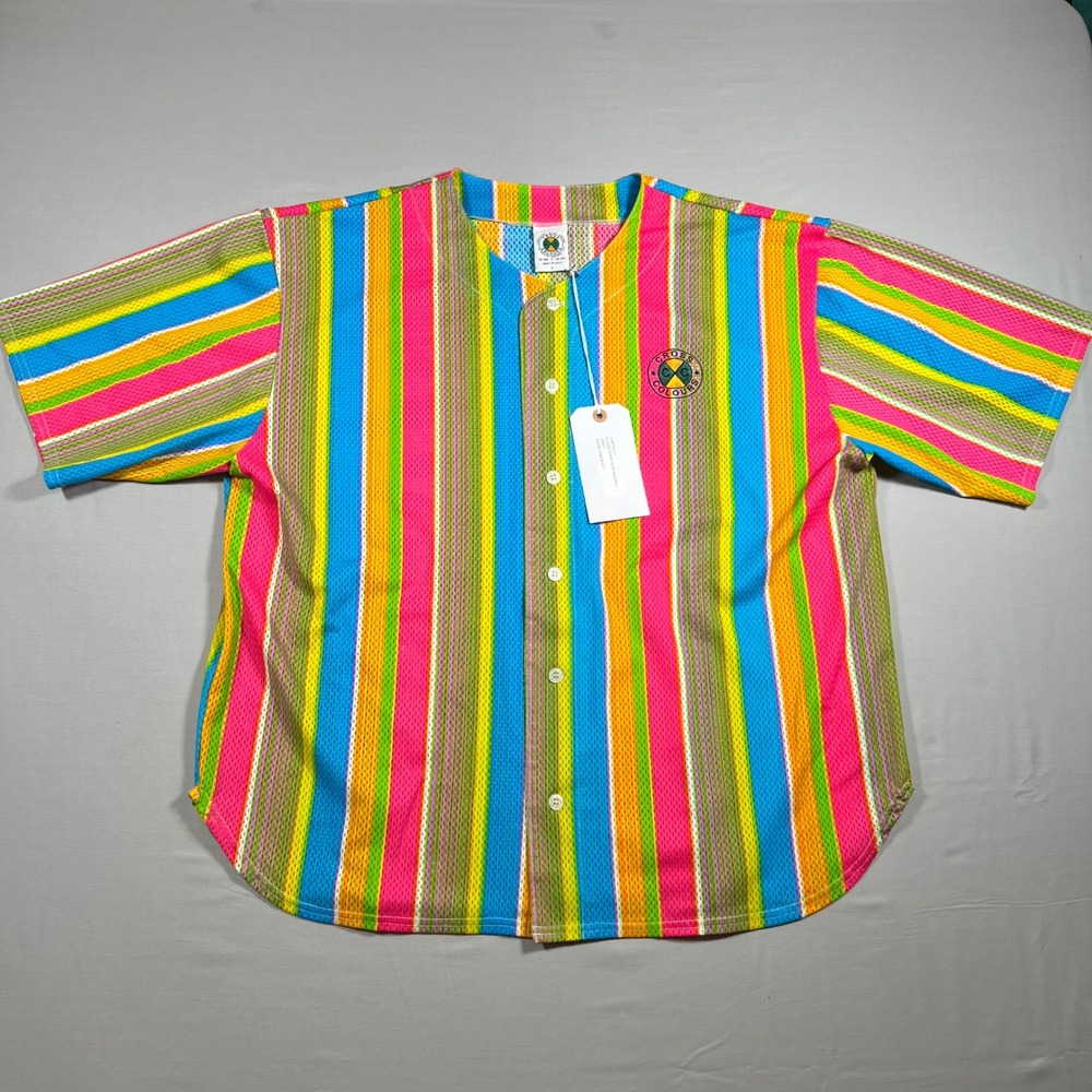 Cross Colours Striped Mesh Baseball Jersey Multicolor Mens Large‎ Mesh 90s